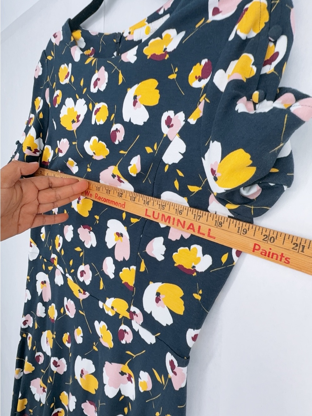 Boden Alexis Navy Yellow Floral Jersey Dress Size 10 - Picture 6 of 11